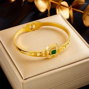Bangle 2023 316 Stainless Steel Gold Color Greenstone Rhinestone Bracelet For Women Luxury Prom Jewelry Party Accessories