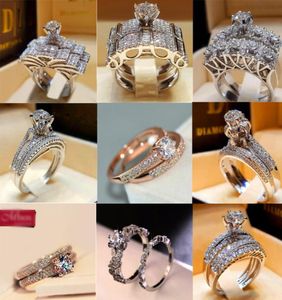 Boho Female Diamond White Round Ring Set Brand Luxury Promise 925 Silver Engagement Ring Vintage Bridal Wedding Rings for Women9184267