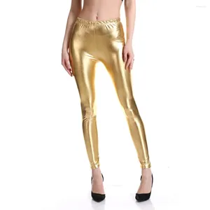 Kvinnor Pants Women Leggins Stretchy Sexig fitness Push Up Slim For High midjen Skinny Ankle-Length Golden Pu Faux Leather Leggings 2023