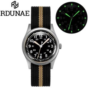 RDUNAE 34,5mm Relógio de Quartzo Para Homens Retro G10 Militar Miyota 2035 Movemen Relógios Vidro Mineral Relógio de Pulso de Aço Inoxidável 231228