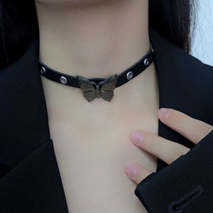 2024 DESIGNERS Y2K Sweet Cool Spicy Girl Style Dark Butterfly Collar Necklace Small and Popular Punk Girl Rock Leather Choker Necklace