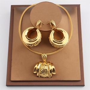 Örhängen halsband afrikanska smycken set för kvinnor mode dubai bröllop hänge brud design guld pläterad nigeriansk tillbehör246f