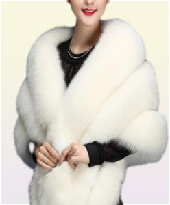 Lussuosa pelliccia sintetica Scialle da sposa Involucri di pelliccia Coprispalle da matrimonio Cappotto Sposa Inverno Festa di nozze Boleros Giacca Mantello Borgogna Nero Bianco9217969