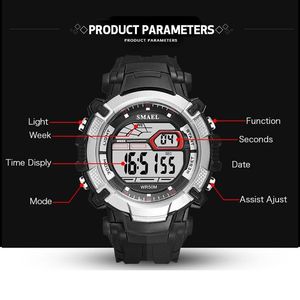 Smael Mens LED Watches Digital Clock Alarm Waterproof Led Sport Male Clock Wristwatches 1620 Top Brand Luxury Sports Watches Men327o