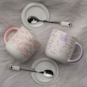 Mugs Mug With Lid Spoon Couple Cartoon Cute Girls Creative Ceramic Home Office Milk Coffee Cup