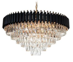 Lustre de cristal moderno redondo pendurado lustre elegante preto lâmpada suspensão cristal para sala estar hall foyer30780676583666