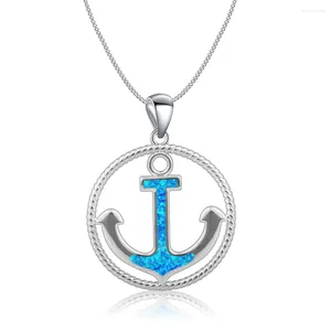 Chains Roundal Blue Opal Anchor Pendant Necklace