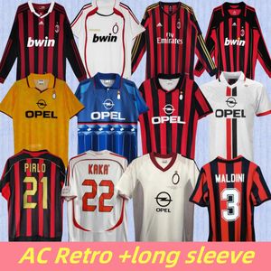 23 24 Retro Futebol Jerseys Manga Longa Kaká Baggio Maldini Van Basten Pirlo Inzaghi Beckham Gullit Shevchenko