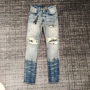 Herren Jeans Casual Slim Herren Designer Jean Stretch Hose Destroy Knee Quilt Ripped Straight Denim A.m Leder Retro Hip Hop Street Hose