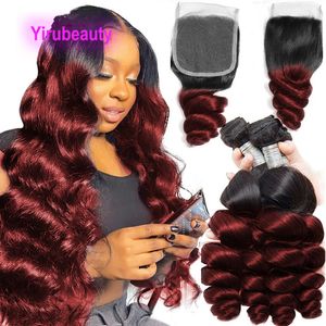 Brazilian Indian Peruvian 1B/99J Ombre Color 3 Bundles With 4X4 Lace Closure Free Part Loose Wave 10-30inch