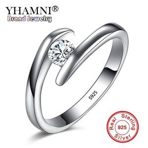 Yhamni Solid Pure 925 Srebrne pierścionki dla kobiet cyrkon CZ Stone Finger Pierścień Wedding Biżuteria Walentynkowa Prezent YR2001907