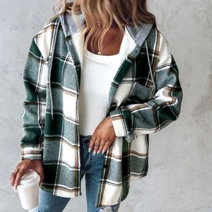 Kvinnors hoodies 2024 Autumn Winter Fashion Clothing Solid Color Plaid Hooded Jacket Casual