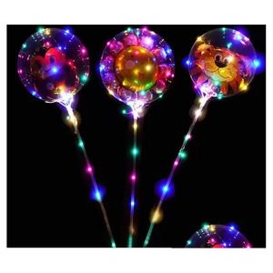 Outros suprimentos de festa festiva hélio transparente led balão piscando bobo com adesivos penas de desenhos animados brilhos para decoração de festival dhxol