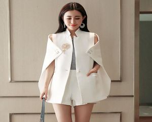 Spring Runway Projektantki Kobiety Krzyki Diamond Cape Blazer Sexy Black Ruched Coats White Blazer Cape Office Wear7328890