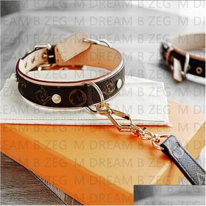 Designer Dog Collar Leashes Set Classic Old Flower Pattern Soft Adjustable Pu Leather Trendy Collars For Small Medium Dogs Cat Drop Dhj8B