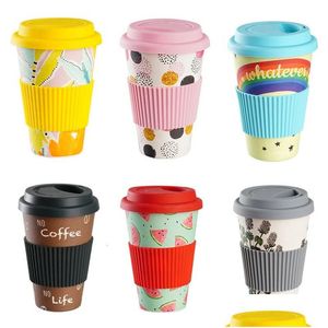 Muggar Värmemotstånd Bambu Fiber Mugg Coffee With Sile Lid Tea Milk Bear Cup Drinkware Water Bottle 470 ml 231013 Drop Delivery Dhzwo