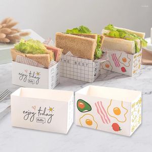 Take Out Containers 10PCS Sandwich Burger Wrapping Box Toast Bread Hamburger Oilproof Paper Tray Package Pastry Bakery Party Disposable