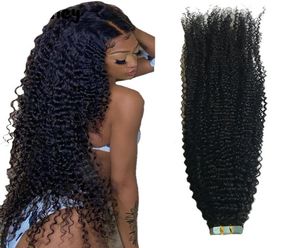 Afro Kinky Curly Tape In Human Hair Extensions 40 pcs Natural Color Skin Weft For Women Mongolian Remy Hairs3177652