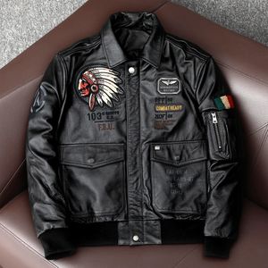 Indian Embroidery Flying Suit Natural Genuine Leather Coat Men's Cowhide Motorcycle Jackets Slim Fashion Clothing 231227