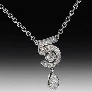 Gioielli in argento sterling puro di marca 925 per le donne Lettera 5 Ciondolo goccia d'acqua con diamanti Collana di marca di lusso con fiori carini299G