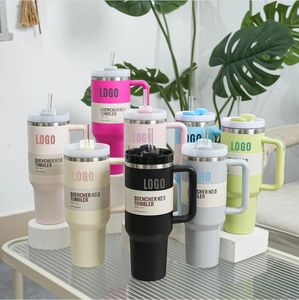 1: 1 Gleicher Quencher H2.0 40 Unzen Edelstahl Tumblers Tassen mit Silikongriff Deckel und Stroh 2nd Generation Car Becher Vakuum isoliertes Wasserflaschen Flamingo Großhandel