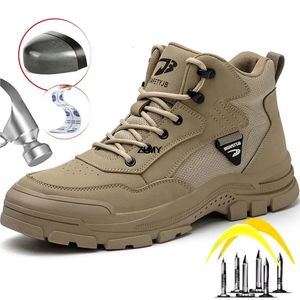 Zlmy Construction Work Safety Boots Men High Top Steel Toe Shoes Punture Proof Rubber Antispark 231225