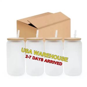 2 Days Delivery US Sublimation Glass Mugs Soda Coffee Beer Can Glass Tumbler 16oz Clear Frosted Sublimation Glass Can Cups 1228