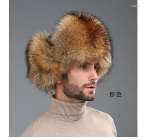 Berets Hair Hat For Men Winter Ear Protection Raccoon Dog Russian Outdoor Warm Fur Cotton