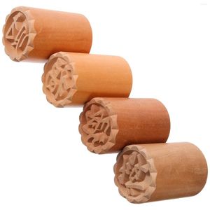 Storage Bottles 4 Pcs Wooden Seal Food Patterns Stamper Steamed Bun Cookie Press Pastry Moon Cake Baking