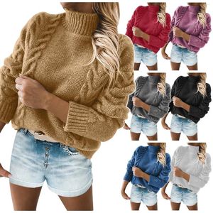 Suéteres femininos suéter casual básico para pullovers femininos gola alta de gola alta