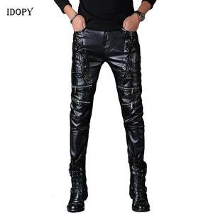 Idopy мужские кожаные брюки черные узкие брюки в стиле панк на шнуровке для вечеринок и сценических выступлений в стиле стимпанк мужские брюки из искусственной кожи из искусственной кожи 231228