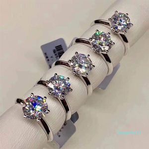 925 Silver Moissanite Certified Diamond Ring Test Canon Classic 6 Claw Crown Design D F Color VVS Clarity 3EX Eternal Cut Shine226V