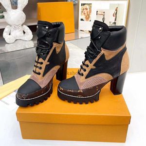 Designer Star Trail Ankle Boots Designs High Heels Booties Women Black Calf Leather Canvas Zip Ankle Boot Shoes 35-42 04