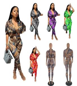 Women Tracksuits Vintage Geometric Pattern Two Pieces Set Shirts and Pants for Lady Fashion Floral Printed Casual Suit4107109