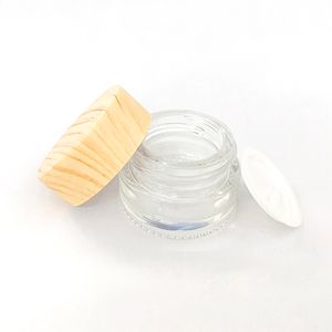 Portable Bottle Samples Tank Glass Box Jar 5ml Wood Grain Lid container dab for wax Thick Cream oil collection Cosmetic sample jars Accessories