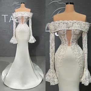 Simple Lace Mermaid Wedding Dress Elegant Off The Shoulder Full Sleeve Trumpet Bridal Gowns Robe De Soiree