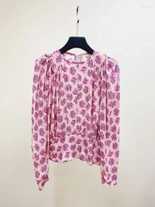 Blusas femininas blusa para senhoras 2023 viscose floral ou ponto impressão costura em torno do pescoço camisa de manga longa vintage