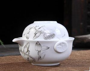 Conjunto de chá de cerâmica inclui 1 panela 1 xícara elegante gaiwan lindamente e fácil bule chaleira azul e branca porcelana preferência