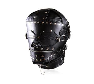 New Bondage Luxury Full Leather Bondage Hood Gimp Mask with Blindfold Locking Mouth Zip6177784