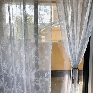 Cortina de tela de janela bordada direto da fábrica, fio de renda pastoral coreano, malha ondulada branca, tela de tricô de urdidura com acabamento.
