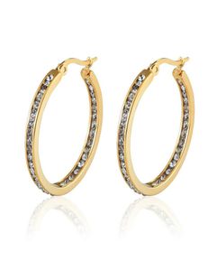 Whole Inlay zircon Half a Circle Hoop earrings for women titanium steel gold color woman crystal earrings Jewelry gif6045369