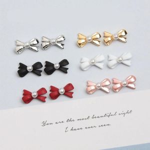 Nagelkonstdekorationer 10st Bow Nails Charm Ballet Pearl Cute Alloy Decoration Kawaii Red Gold Black French Design Accessories
