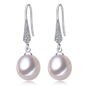 8-9mm White Pink Purple 100% Natural Freshwater Pearl Drop Earrings 925 Silver Zircon Jewelry for Women247p