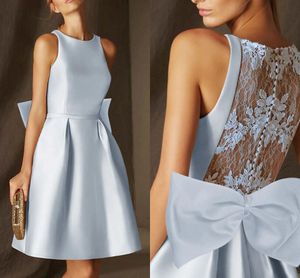 Nowy niebo niebieski krótki koktajl sukienka klejnotnia koronkowa aplikacje satynowe ALINE BROTDALNE SUNTS SUNKS RABE de Soriee vestidos de festa