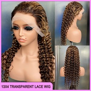 Wholesale Price 12A 10A Malaysian Peruvian Indian Brazilian P4/27 Piano Color Deep Wave 13x4 Transparent Lace Frontal Wig 18-26 Inch 100% Raw Virgin Human Hair