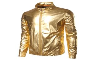 Whole Nightclub Trend Metallic Gold Shiny Jacket Men Veste Homme Fashion Brand FrontZip Lightweight Baseball Bomber Jacket B2635351