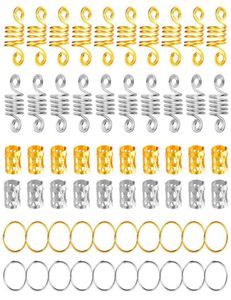 180pcs Metal African Hair Rings Beads Cuffs Tubes Dreadlock Dread Fraids Jewelry Decoration Accessories Gold 2203126802154