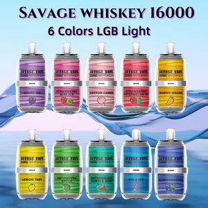 E Cigarett Savage Vape Whisky 16000 Puff Disposable Vape Pen 26ml 5% 650mAh Mesh Coil 6 Färger LGB Lätt typ-C Uppladdningsbar Savage Vape 15K vs Puff 9K Razz Bar Puff 15K