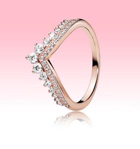 18K Rose Gold Plated Weding Ring Women Girls Princess Wish Rings för 925 Sterling Silver Cz Diamond Ring Set med Original Box7934043