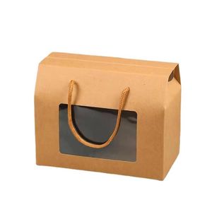 Present Wrap Kraft Paper Box med PVC Window White Brown Stand Up Gift för bröllop/smycken/mat/godisförvaring Förpackningspåsar LX4675 Drop de Dhcux